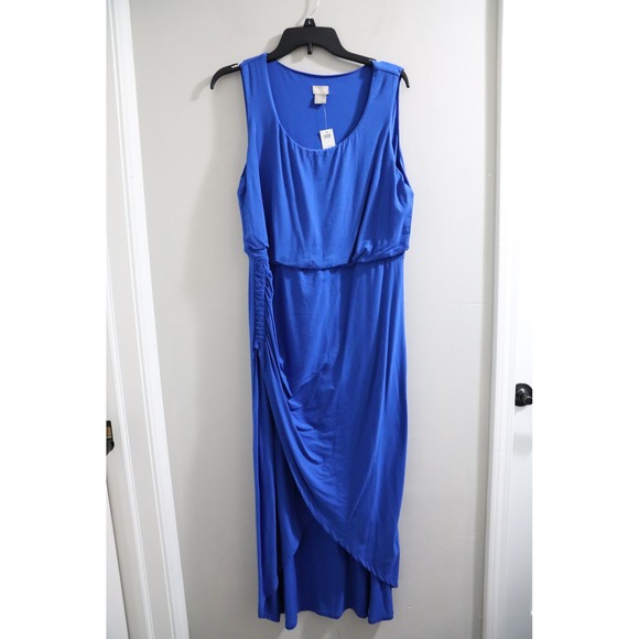 Chico's Dresses & Skirts - Chico's Blue Sleeveless Ruched Draped Midi Dress Size 1 Medium 8‎